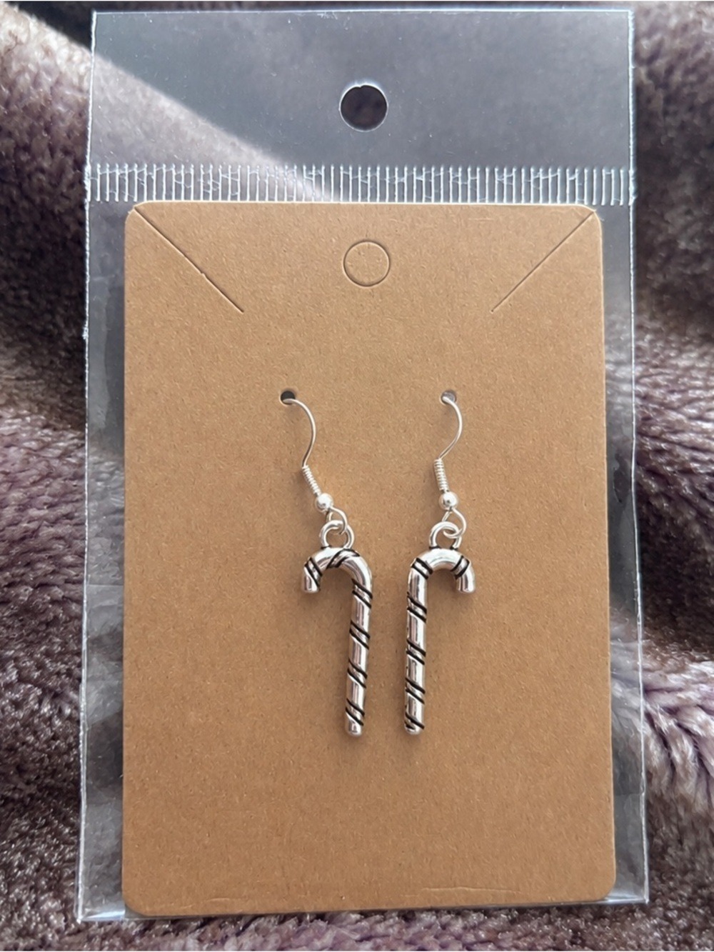 Silver Candy Cane Dangle Earrings | Christmas Holiday Earrings | Festive Jewelry